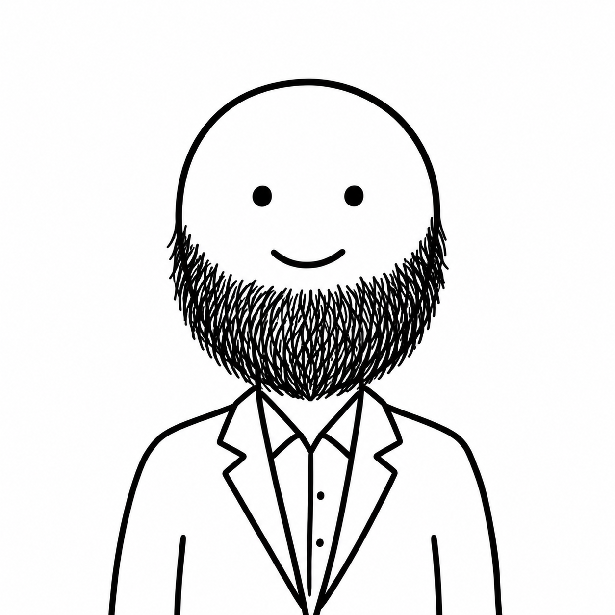 Illustrated stick-figure beard portrait used as a temporary headshot for DJ